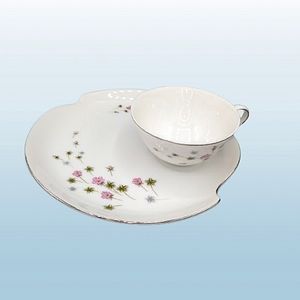 Summit Fine China Snack Tea Set Silver Trim Midcentury Vintage